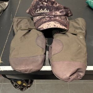 Cabela's Brown and Olive Outdoor Cap and Mittens